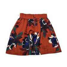 Anthropologie Maeve Burnt Orange Floral Jacquard Mini Skirt Size 4 Rust Navy