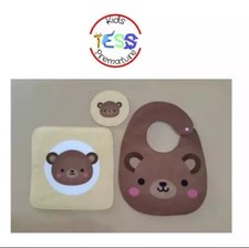 Baby Set: Bib plate holder and cup holder Handmade - Bear