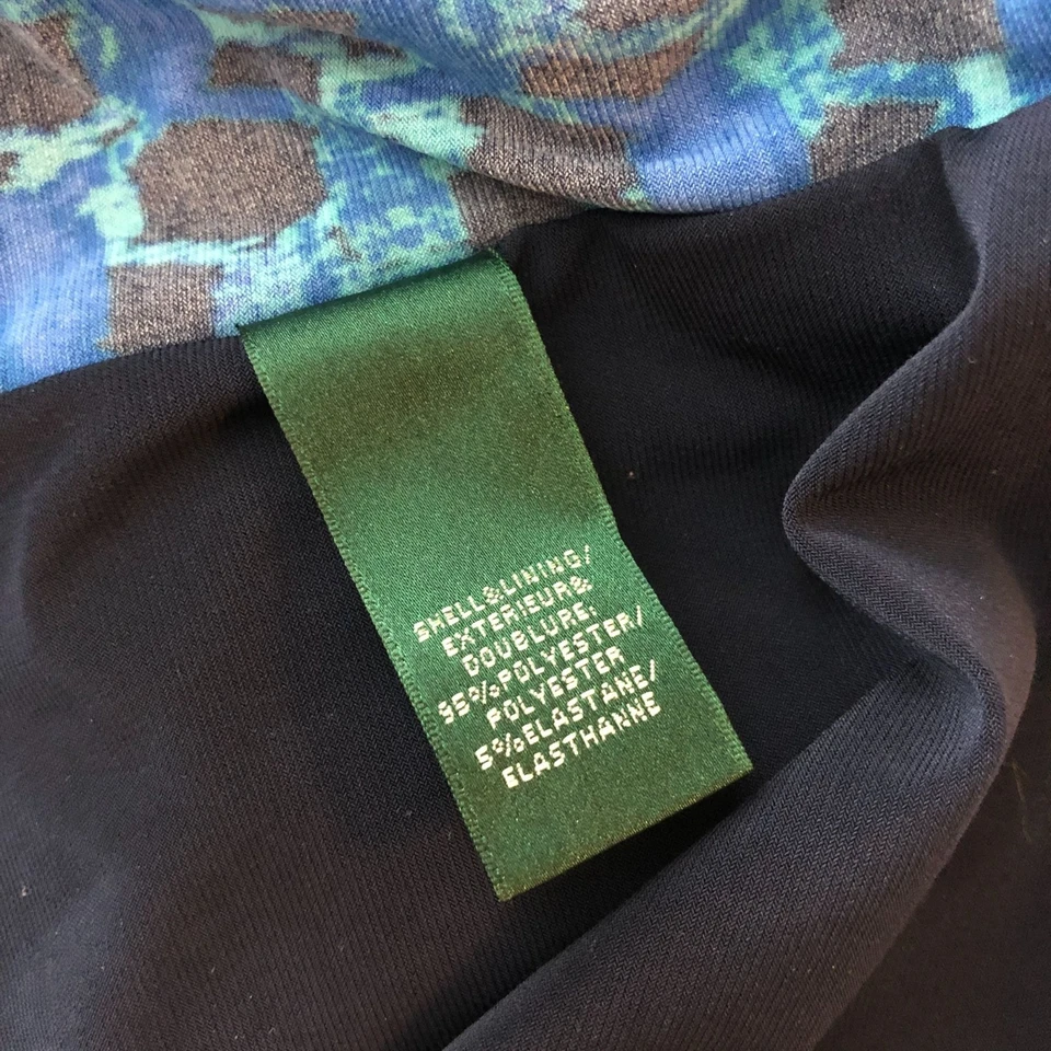 Ralph Lauren Dress Faux Wrap Surplice Neckline 3/4 Sleeve Blue Green 18W - Image 4 of 4