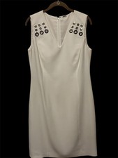 ELIE TAHARI MONICA SLEEVELESS GROMMET-TRIM SHEATH DRESS