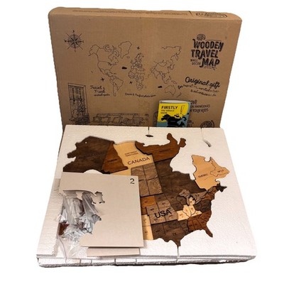 3D Wooden World Map wall art set Enjoy The Wood, New In Damaged Box 59x35  L
