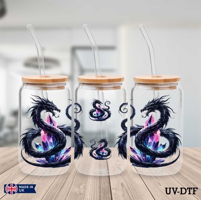 Aquarell Amethyst Drache UV DTF Aufkleber - 16oz Libbey Dose Glasfolie zp799