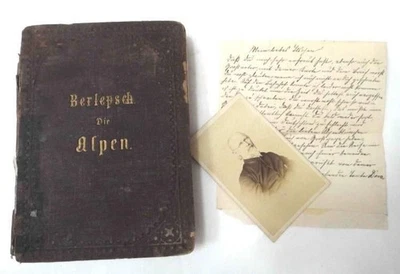 LOT 1866 antique BERLEPSCH DIE ALPEN plus REAL PHOTO+HANDWRIT LETTER alps german - Image 1 of 4