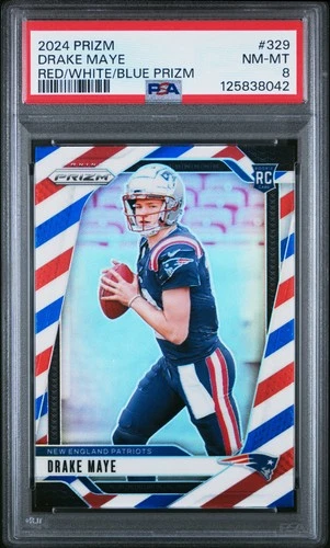 2024 PANINI PRIZM RED/WHITE/BLUE PRIZM #329 DRAKE MAYE ROOKIE RC PSA 8