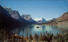 St Mary Lake and Wild Goose Island Glacier National Park vintage postcard s434