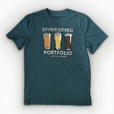 LIFE IS GOOD Mens Cool T Shirt Diversified Portfolio Beer Mugs Graphic Blue Med