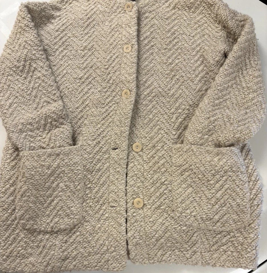 Cárdigan Suéter Abrigo Mujer’s L Eileen Fisher Boucle Italiano Tejido Lana Alpaca Foto 2 de 4