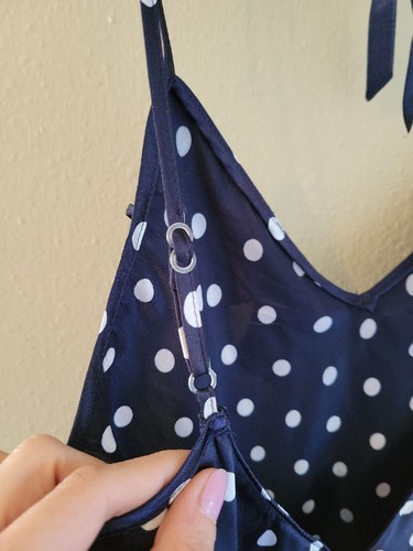 Vintage Amanda Stewart Intimates Navy Blue Polka Dot Slip Nightgown size XS - Picture 5 of 7