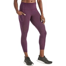 NEW PURPLE Members Mark Women's Active Perforated Pocket Leggings HIGH WAIST NWT
