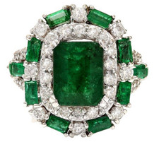 6.90CT Emerald Cut Emerald  Round Cubic Zirconia Women's Gorgeous Ring