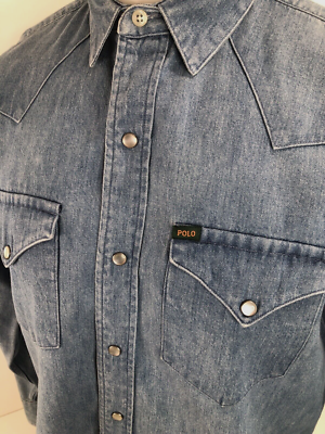 POLO / RALPH LAUREN Vintage PEARL SNAP / DENIM Mens L / XL Western