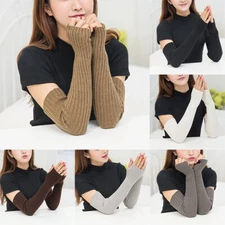2pair Arm Warmers Knitted Woolen Arm Sleeve Fine Long Knitted Fingerless Gloves✿