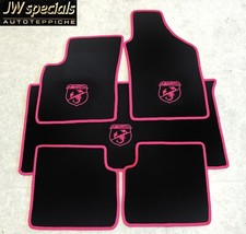 Autoteppich Fußmatten Kofferraum für Fiat 500 500C u. Abarth pink 5tlg Velours