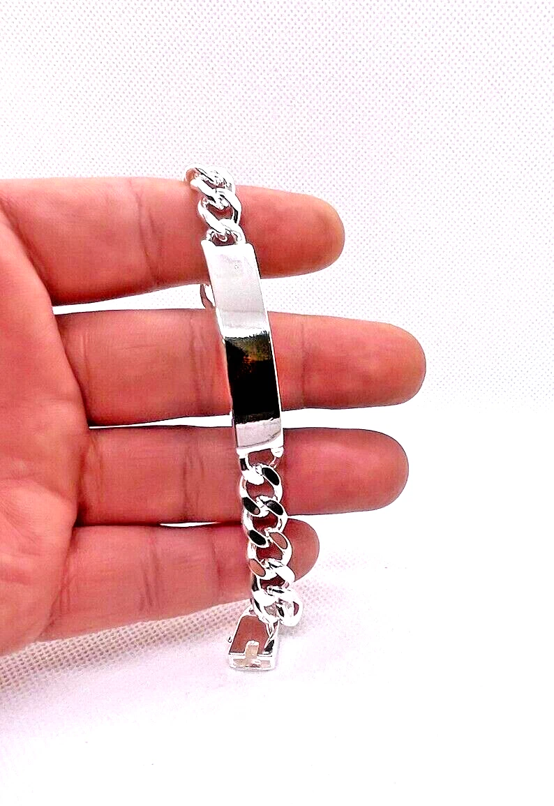 10mm wide Cuban link Id bracelet 925 sterling silver