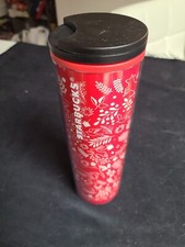 Starbucks Winter Holiday 16 Oz Travel Tumbler Cup Holly Christmas Red White