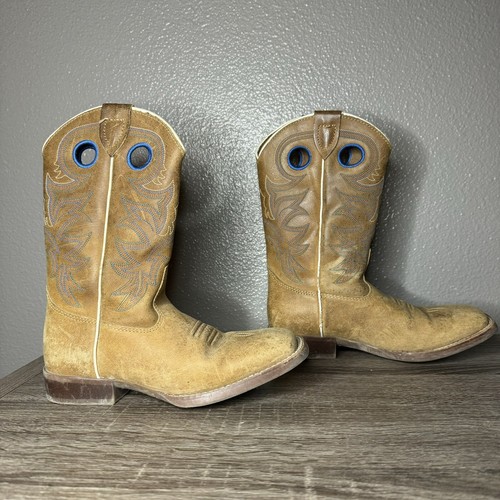 Justin Brown Beige Leather Square Toe Western Boots Boy's Youth Size 1.5D Cowboy - Picture 4 of 11