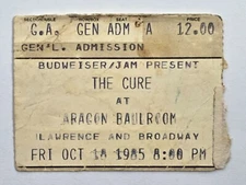 THE CURE - 1985 TICKET STUB 10/18/85 ARAGON BALLROOM - CHICAGO IL - ROBERT SMITH