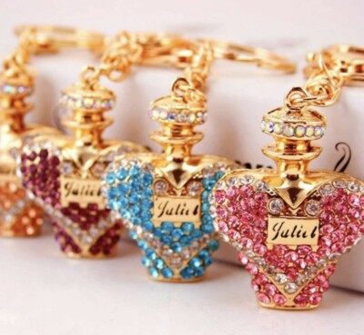 Rhinestone Crystal Perfume Bottle Lovely Charm Pendant Purse Bag Key Chain 