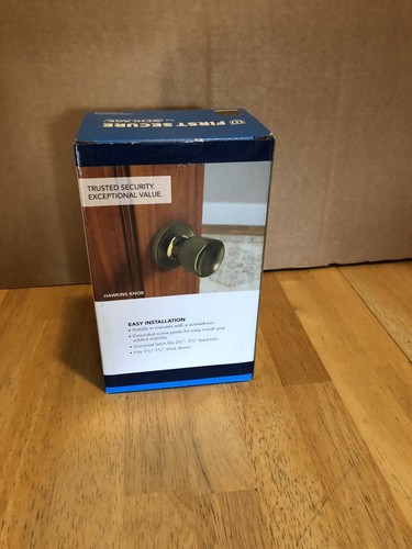 FIRST SECURE SCHLAGE HALL & CLOSET HAWKINS DOOR KNOB ANTIQUE BRASS SEALED - Picture 3 of 6