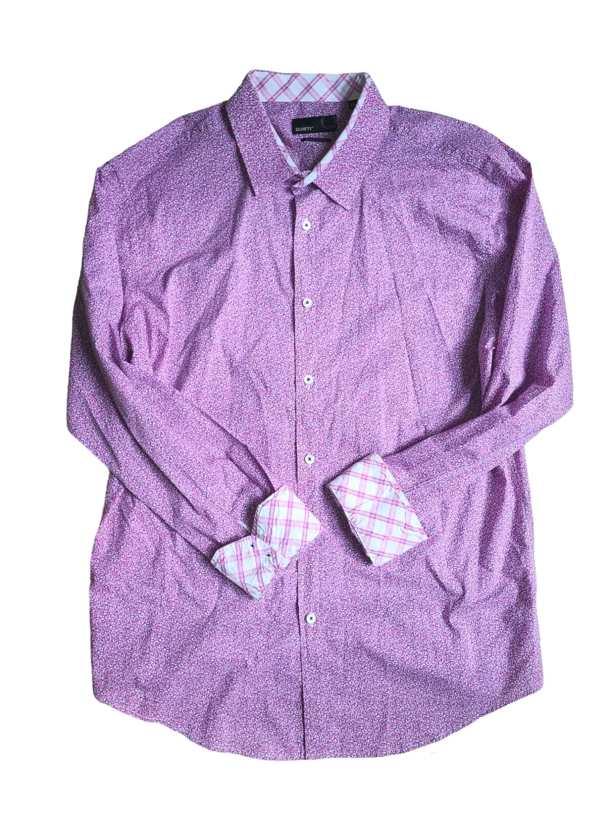 Quieti Dress Long Sleeve Shirt Contrast Cuffs Pink Purple Floral Men's