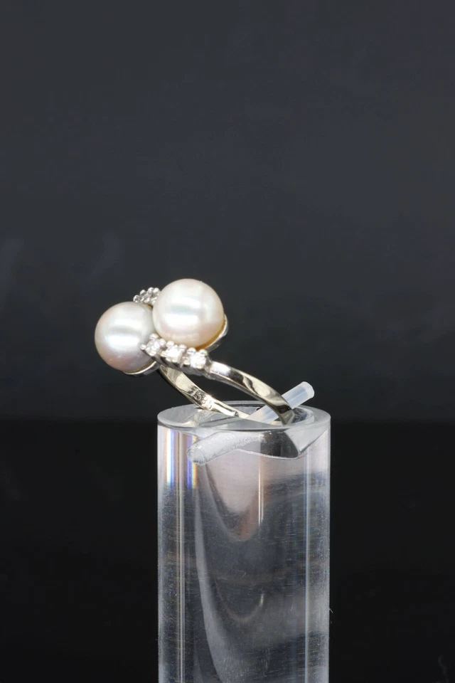 585/- 14ct WG Perl Ring, Damen 6 Diamanten 0,3ct , Ringgröße 53  - Bild 3 von 3