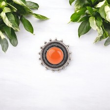 Natural Carnelian Statement Ring 925 Sterling Silver Round Gemstone Ring For Her