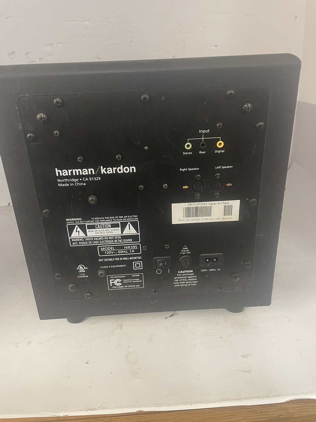 Harman Kardon HK595 H/K595 Active Powered Subwoofer with ac adapter sub