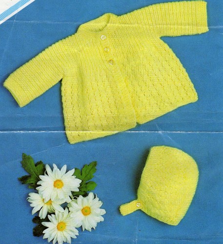 Strickanleitung Kopie 2397.   Baby Strickjacke & Mütze.  18-22" Brust.  DK