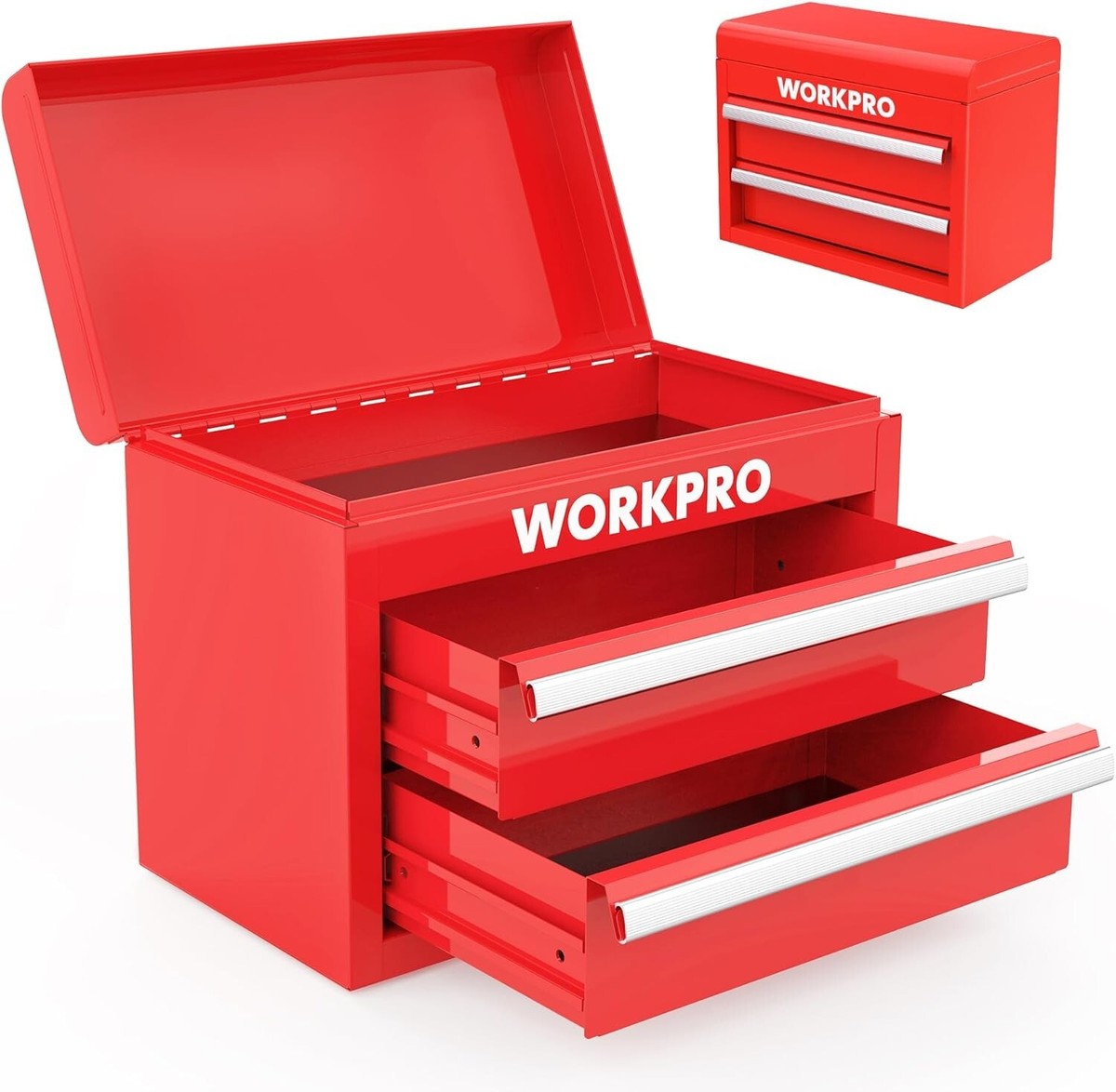 WORKPRO Mini Metal Tool Box w/2 Drawers and Top Storage