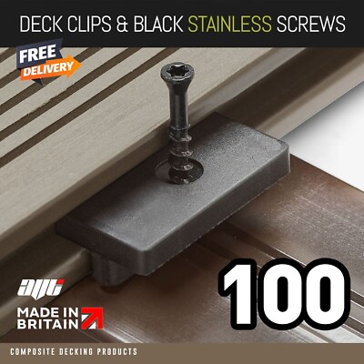 100 Composite Terrassenclips versteckte Befestigungsverschlüsse Kunststoff T Clips schwarze Schrauben