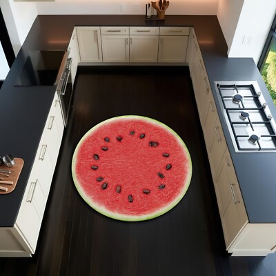 Real Looking 3D Watermelon Round Rug Cooking Mat Kitchen Carpet Fruit Decor