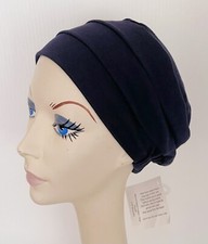 NWT Hats with Heart Chemo Hat 3-seam Turban NAVY BLUE   Soft Cotton Blend Knit
