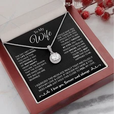 To My Wife Necklace Eternal CZ Pendant Anniversary Gifts Message "Feel My Love"