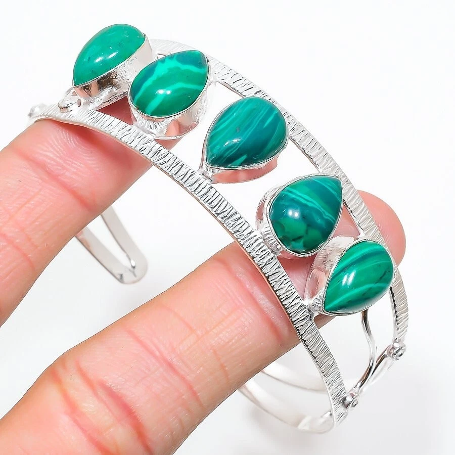 VALENTINO Bracciale Gioielli Argento Sterling 925 Gemma Malachite Greca Regolabile