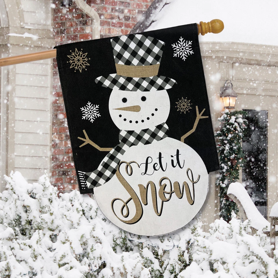 Checkered Snowman Burlap Winter House Flag Let It Snow 28" x 40" Briarwood Lane - Image 3 of 3