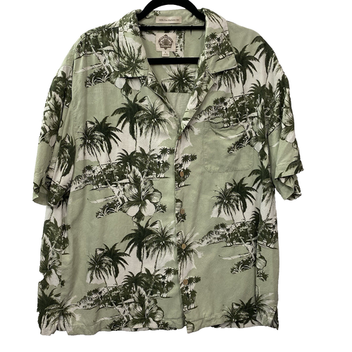 Paradise Collection Men's Size XL Green Tropical Washable Silk Button Down Shirt