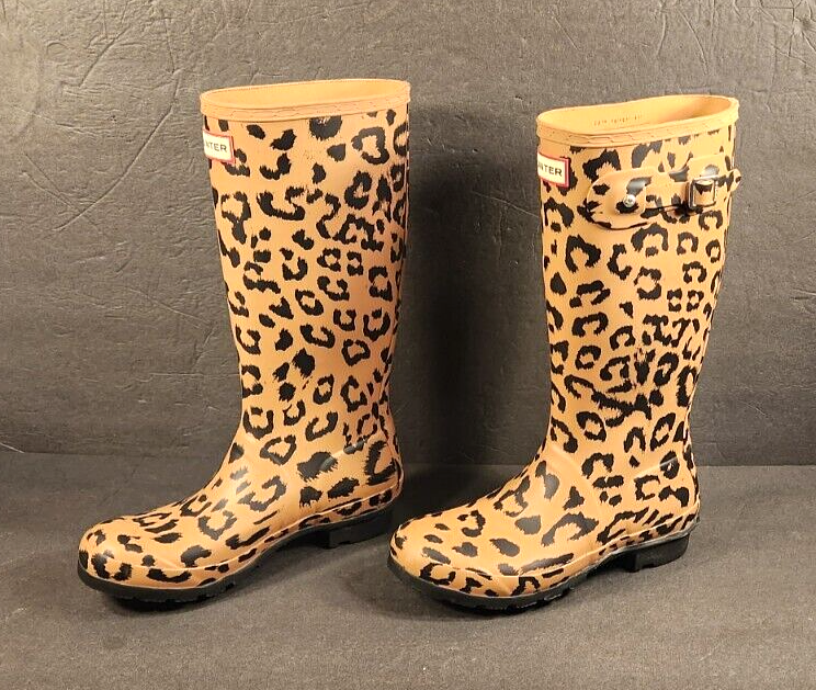 HUNTER ORIGINAL LEOPARD PRINT RAIN BOOTS WATERPROOF 5S/6G UK4