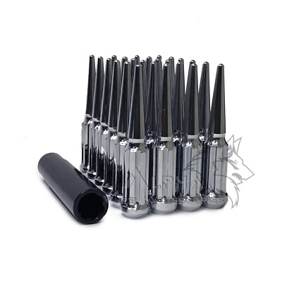 24Pc 14x2 Chrome Spline Spike Lug Nuts For 04-14 Ford F-150
