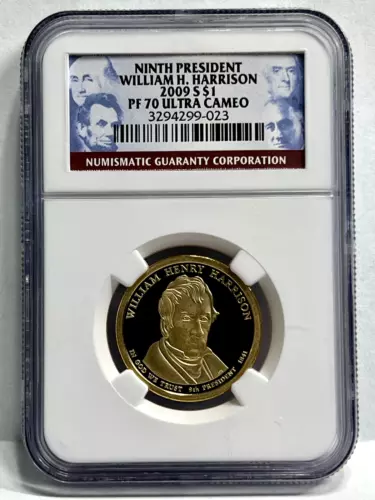 2009-S William H Harrison $1 NGC PF70 Ultra Cameo Proof Presidential Dollar