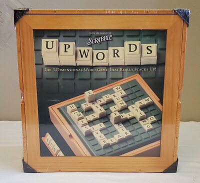Scrabble Upwords 3-D Word Stacking Board Game in Wooden Box Rare 2004 ...
