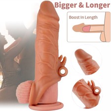 Silicone Condom Reusable Realistic Penis Extender Sleeve Enlarger Bigger male US