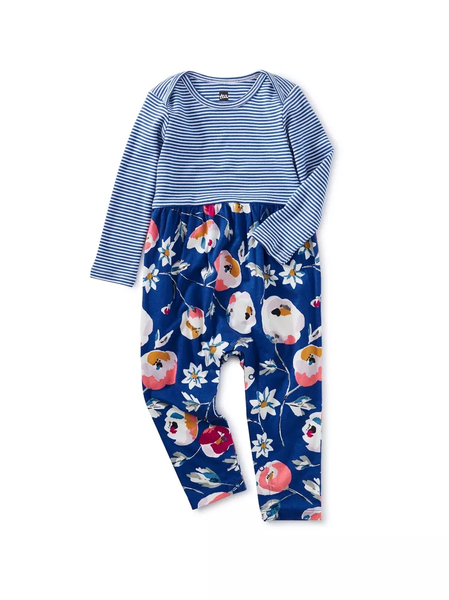 Tea Collection Swedish Flowers in Imperial Blue Mix Print Romper