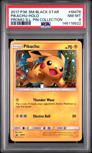 2017 POKEMON SM PROMO SHINING LEGENDS PIN COLLECTION PIKACHU-HOLO PSA 8