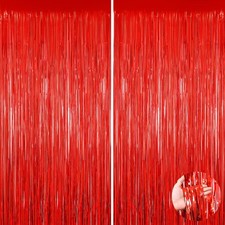 2 PCS Red Foil Fringe Curtain Tinsel Party Streamer Backdrop Wedding Photo