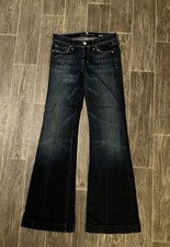 7 For All Mankind Dojo Jeans Women Size 24 Wide Leg Flare Dark Wash Low Rise