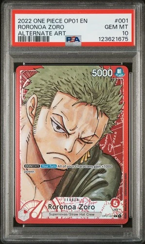 2022 ONE PIECE OP01-ROMANCE DAWN ALTERNATE ART #001 RORONOA ZORO PSA 10