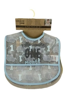 12 Pack - Chick Pea  Peva Bit Set BABY'S FIRST YEAR MONTHLY MILESTONE BIBS NEW