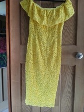 Zara Basic Yellow Lace Bardot Off Shoulder Midi Dress