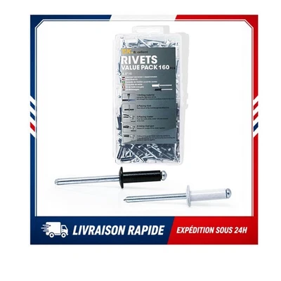 Rivets pop aveugles aluminium 4,8 x 16 mm noirs et blancs 160 pièces - Photo 1/4