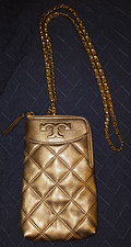 Tory Burch Quilted Rose Gold Crossbody Phone Bag Zip Closure Chain Strap Pockets
